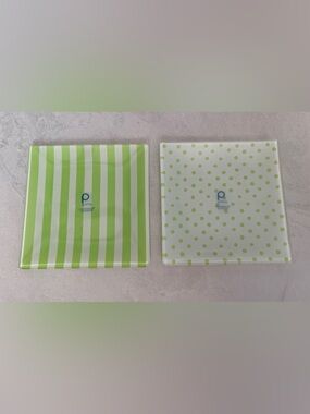 Prima Designs Glass Trays - Green & White - Stripe & Dot Pattern 6x6 Set of 2